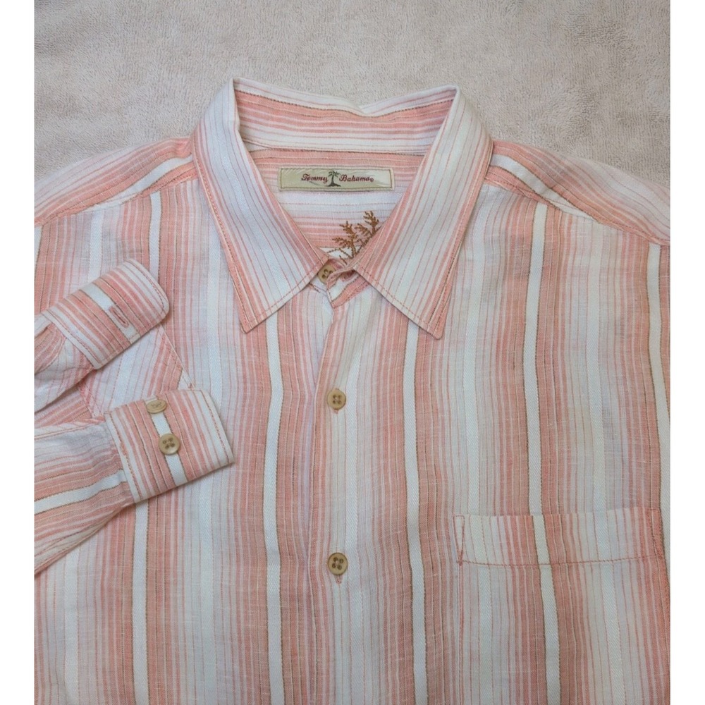 Tommy Bahama Men's Long Sleeve 100% Linen Button Shirt Coral & White Size Medium